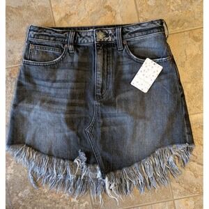 Free People We The Free Maverick Fringe Denim Mini Skirt Black Sz 27 NEW Grunge